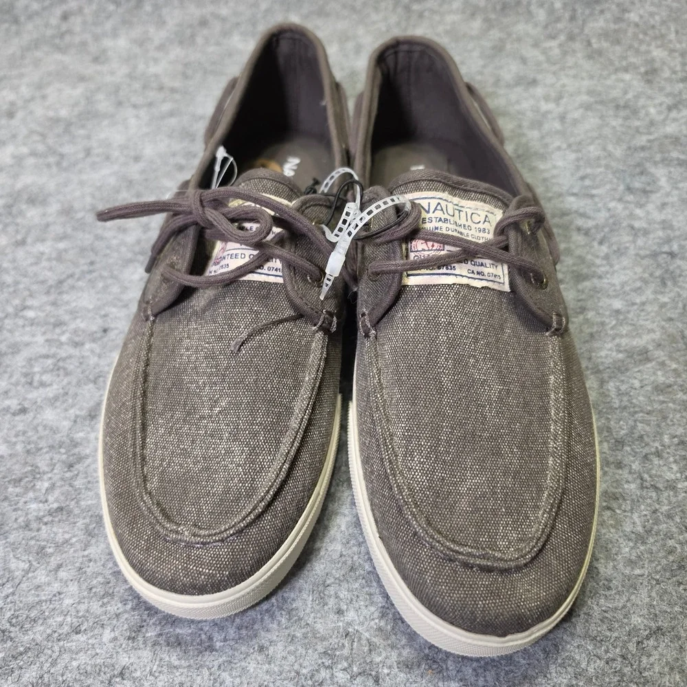Nautica Mens Jempol Washed Boat Shoes Canvas Chocolate Brown 12 Casual Loafers